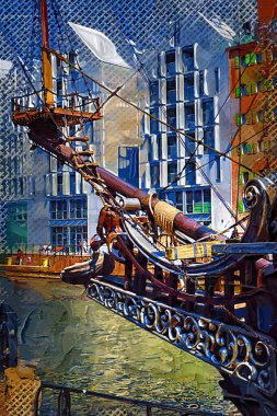 Gdansk tekneleri Motlawa 'ya ev sahipliği yapıyor. Eski model antika.