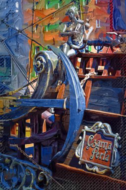 Gdansk tekneleri Motlawa 'ya ev sahipliği yapıyor. Eski model antika.