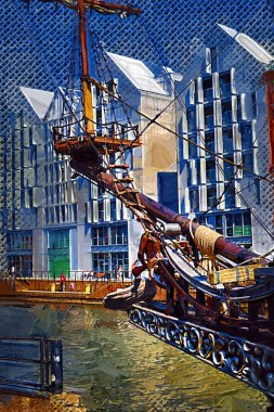 Gdansk tekneleri Motlawa 'ya ev sahipliği yapıyor. Eski model antika.