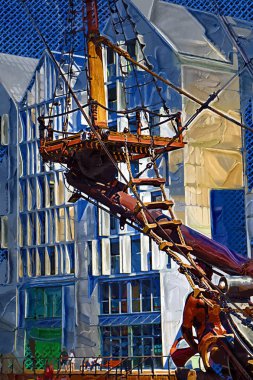 Gdansk tekneleri Motlawa 'ya ev sahipliği yapıyor. Eski model antika.