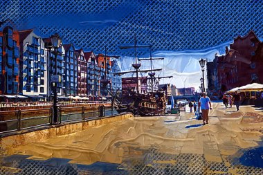 Gdansk tekneleri Motlawa 'ya ev sahipliği yapıyor. Eski model antika.