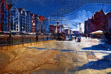 Gdansk tekneleri Motlawa 'ya ev sahipliği yapıyor. Eski model antika.