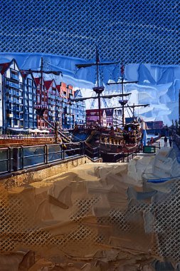 Gdansk tekneleri Motlawa 'ya ev sahipliği yapıyor. Eski model antika.