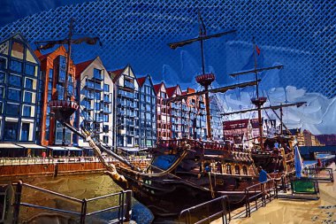 Gdansk tekneleri Motlawa 'ya ev sahipliği yapıyor. Eski model antika.