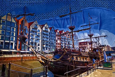 Gdansk tekneleri Motlawa 'ya ev sahipliği yapıyor. Eski model antika.