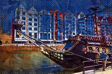 Gdansk tekneleri Motlawa 'ya ev sahipliği yapıyor. Eski model antika.