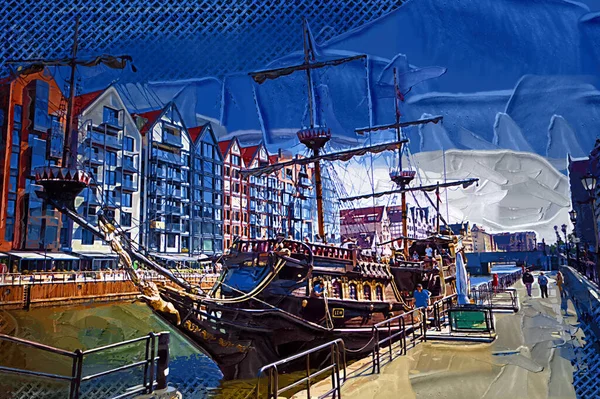 Gdansk tekneleri Motlawa 'ya ev sahipliği yapıyor. Eski model antika.