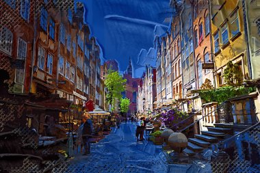 Gdansk eski şehir binaları. Fotoğraf, antika.