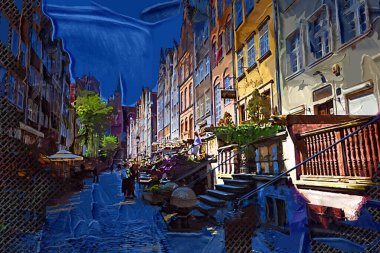 Gdansk eski şehir binaları. Fotoğraf, antika.