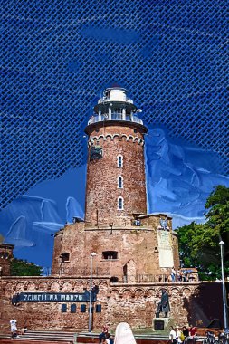 El çizimi suluboya deniz feneri illüstrasyon sanat klasiği çizimi