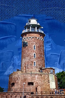 El çizimi suluboya deniz feneri illüstrasyon sanat klasiği çizimi