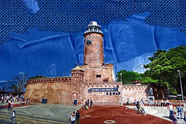 El çizimi suluboya deniz feneri illüstrasyon sanat klasiği çizimi