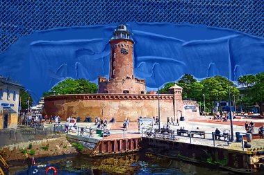 El çizimi suluboya deniz feneri illüstrasyon sanat klasiği çizimi