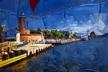 El çizimi suluboya deniz feneri illüstrasyon sanat klasiği çizimi