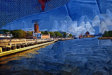 El çizimi suluboya deniz feneri illüstrasyon sanat klasiği çizimi