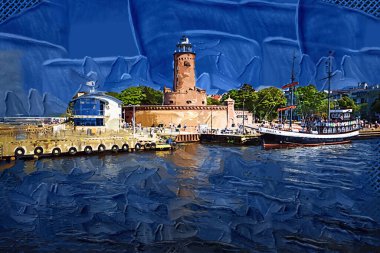 El çizimi suluboya deniz feneri illüstrasyon sanat klasiği çizimi