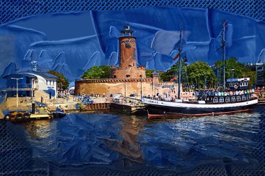 El çizimi suluboya deniz feneri illüstrasyon sanat klasiği çizimi