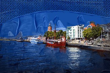 El çizimi suluboya deniz feneri illüstrasyon sanat klasiği çizimi