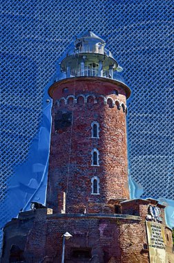 El çizimi suluboya deniz feneri illüstrasyon sanat klasiği çizimi