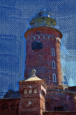 El çizimi suluboya deniz feneri illüstrasyon sanat klasiği çizimi