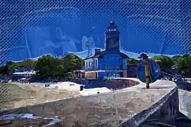 El çizimi suluboya deniz feneri illüstrasyon sanat klasiği çizimi