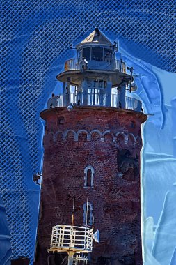 El çizimi suluboya deniz feneri illüstrasyon sanat klasiği çizimi