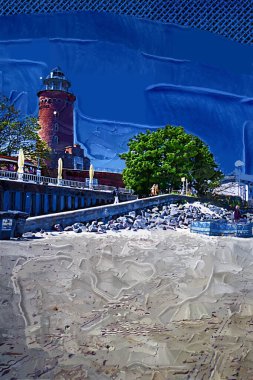 El çizimi suluboya deniz feneri illüstrasyon sanat klasiği çizimi