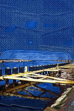 Kolobrzeg yelkenli tekneleri rıhtıma, liman sanat illüstrasyonunun antika eskilerine yerleştirildi.