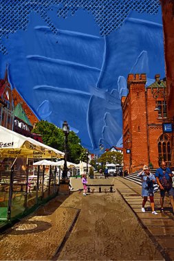 Kolobrzeg eski şehir, belediye binası, poland resim çizimi