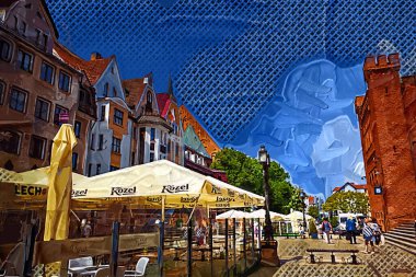 Kolobrzeg eski şehir, belediye binası, poland resim çizimi