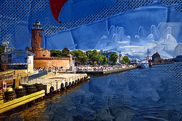 El çizimi suluboya deniz feneri illüstrasyon sanat klasiği çizimi