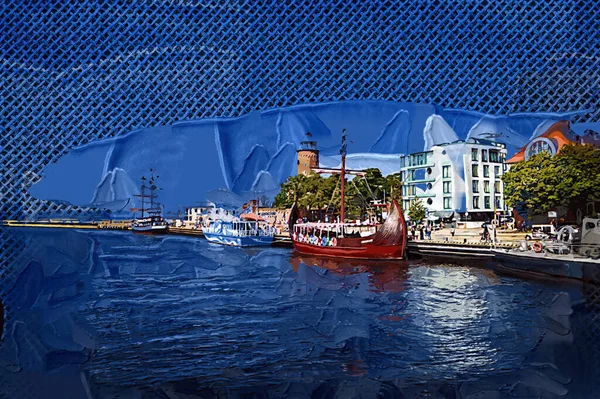 El çizimi suluboya deniz feneri illüstrasyon sanat klasiği çizimi