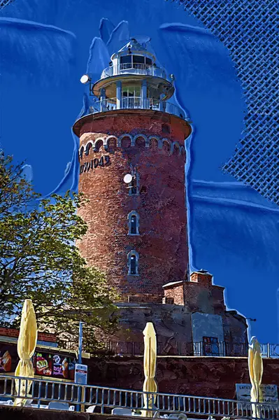 El çizimi suluboya deniz feneri illüstrasyon sanat klasiği çizimi