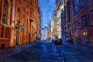 Prag 'da eski bir sokak, antika.