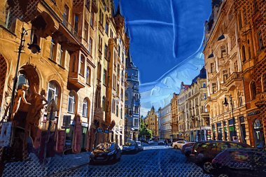 Prag 'da eski bir sokak, antika.