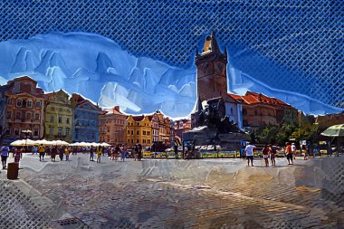 Prag, Çek Cumhuriyeti, Avrupa 'daki Eski Şehir Meydanı' ndaki belediye binasının kulesi.