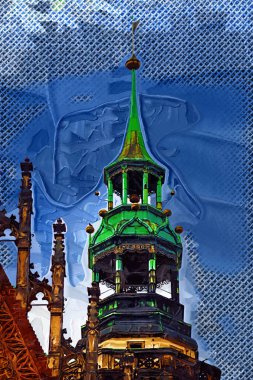 Wroclaw, Polonya 'da belediye binası ile pazar meydanı sabah erken saatlerde. Renkli şehir kavramı.