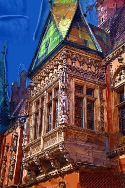 Wroclaw, Polonya 'da belediye binası ile pazar meydanı sabah erken saatlerde. Renkli şehir kavramı.