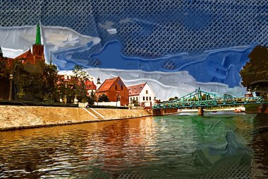 Wroclaw, Poland- Ostrow Tumski 'nin tarihi ve tarihi kısmının Panoraması