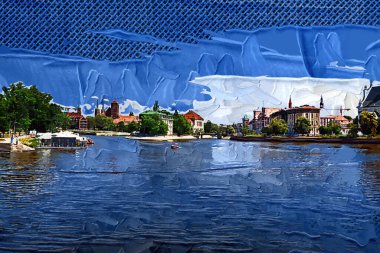 Wroclaw, Poland- Ostrow Tumski 'nin tarihi ve tarihi kısmının Panoraması