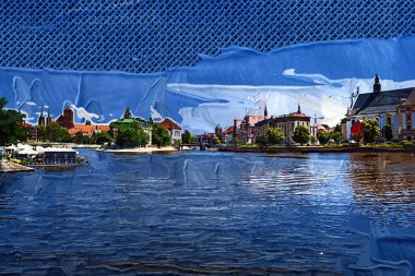 Wroclaw, Poland- Ostrow Tumski 'nin tarihi ve tarihi kısmının Panoraması