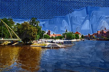 Wroclaw, Poland- Ostrow Tumski 'nin tarihi ve tarihi kısmının Panoraması