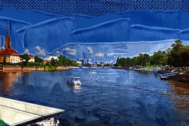 Wroclaw, Poland- Ostrow Tumski 'nin tarihi ve tarihi kısmının Panoraması