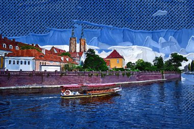 Wroclaw, Poland- Ostrow Tumski 'nin tarihi ve tarihi kısmının Panoraması