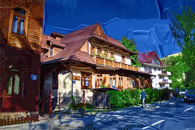 Zakopane 'e hoş geldiniz, eski bina mimarisi.