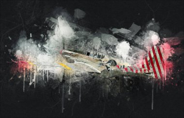 Beyaz arka planda izole edilmiş eski bir savaş uçağı.