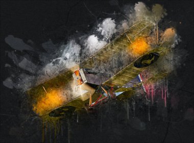 Beyaz arka planda izole edilmiş eski bir savaş uçağı.