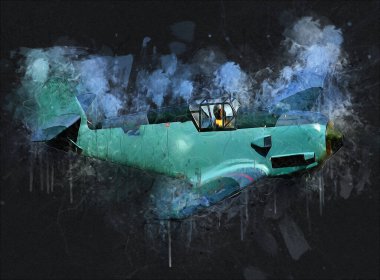 Beyaz arka planda izole edilmiş eski bir savaş uçağı.