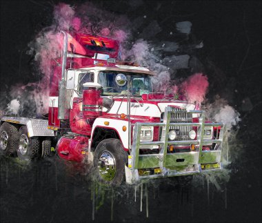 Amerikan kamyon illüstrasyon rengi izole edilmiş eski sanat eseri