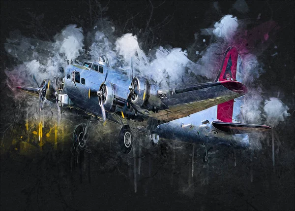 old fighter plane isolated on white background art vintage retro illustration